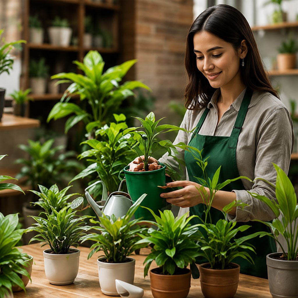 LeafyLoom team member arranging plants